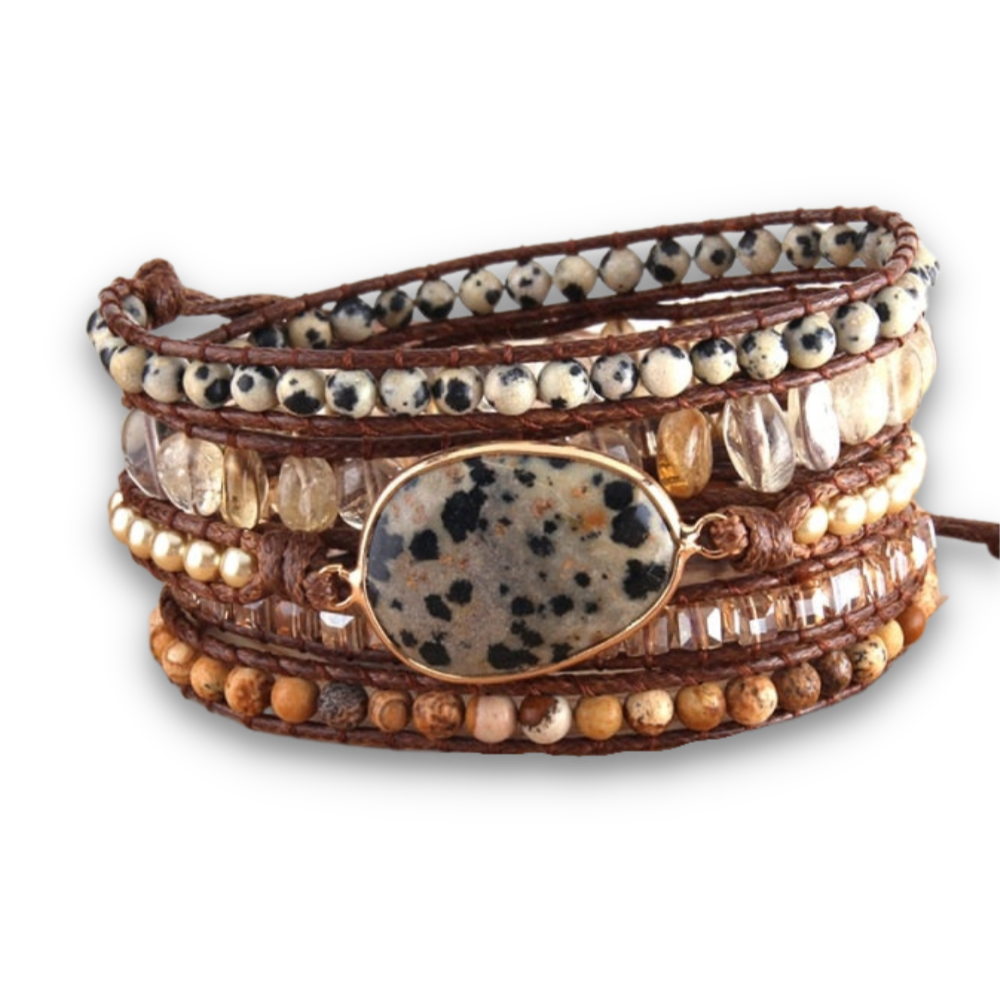 Bracelet Bohémien en Jaspe dalmatien "Protection & Harmonie" - Cabochon