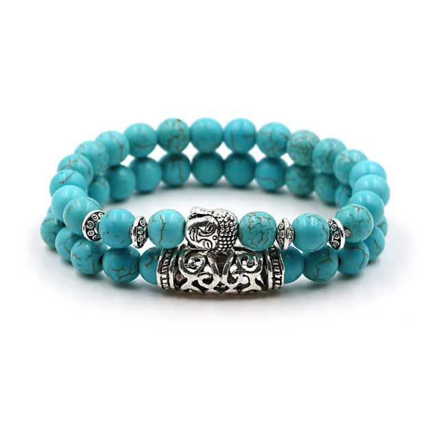 Double Bracelets en Turquoise bleue "Sérénité & Bien être" - Bouddha
