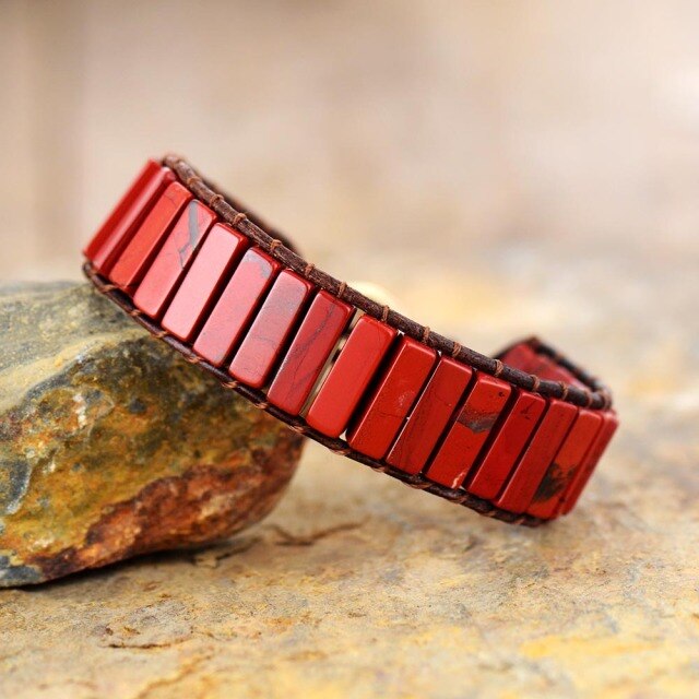 Bracelet Bohémien en Jaspe rouge "Force & Spiritualité"