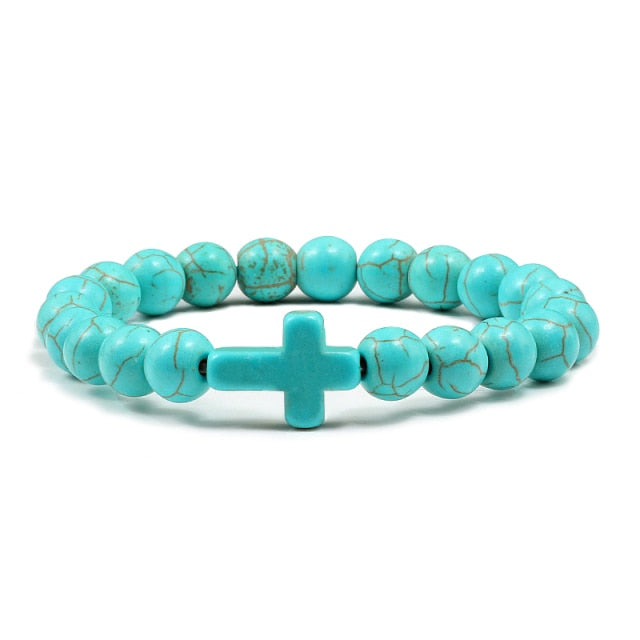 Bracelet Yoga en Turquoise bleue "Sérénité & Bien être" - Croix