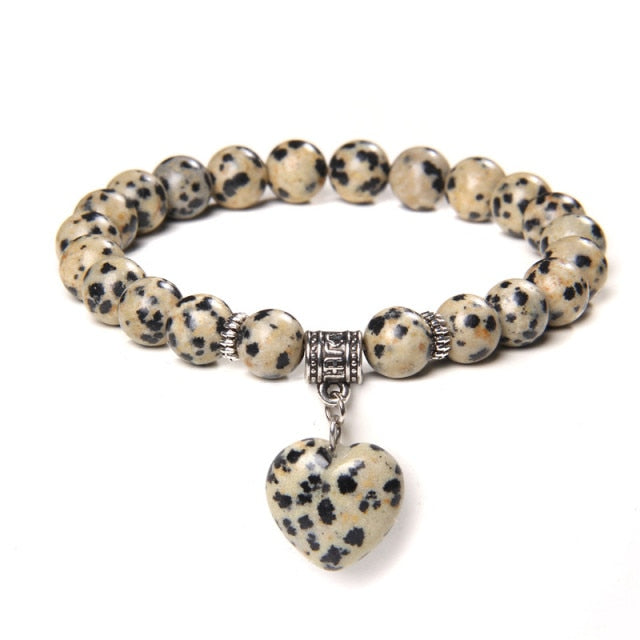 Bracelet Yoga en Jaspe dalmatien "Protection & Harmonie" - Coeur
