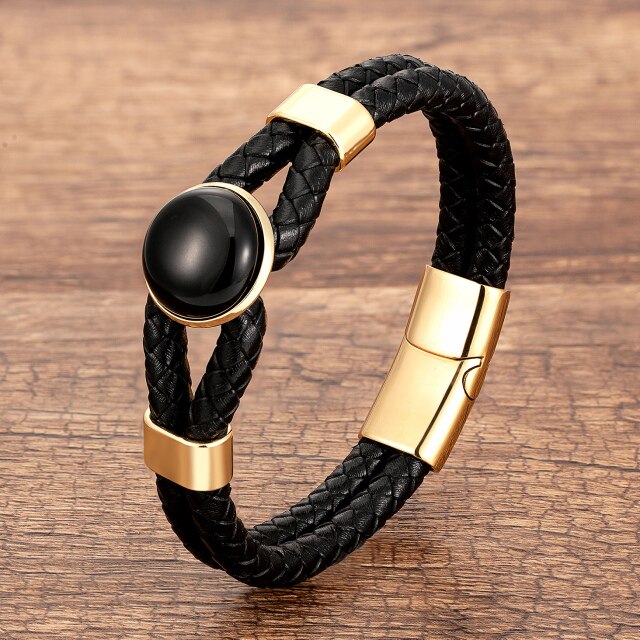 Bracelet en Agate noire "Persévérance & Protection"