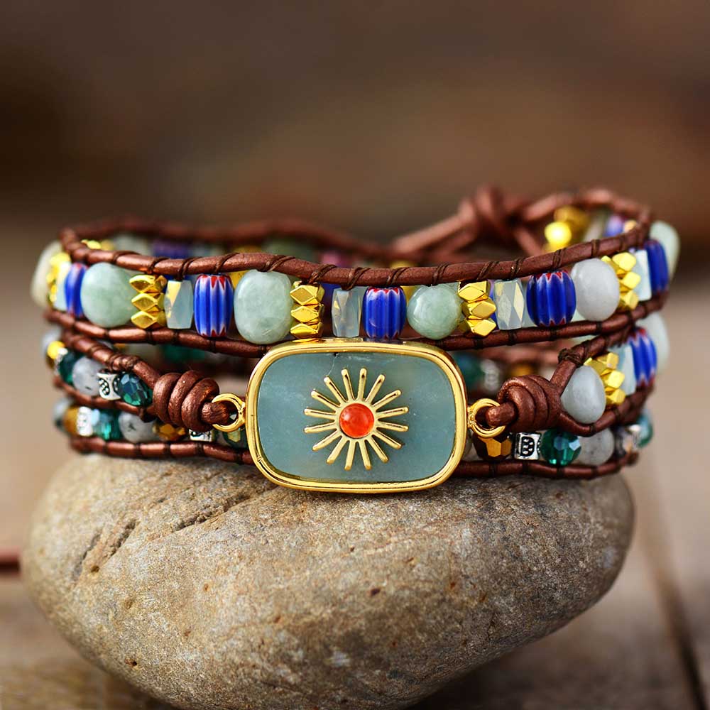 Bracelet Bohémien en Amazonite "Paix & Courage"